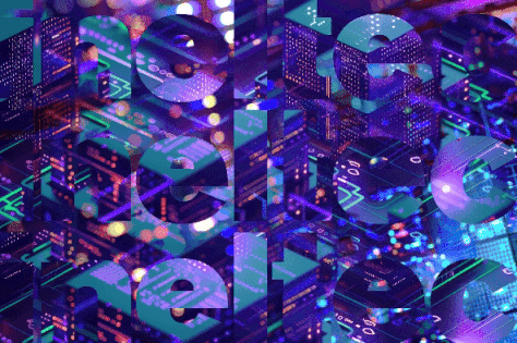 Le mot "Bonjour" s'affiche à plusieurs reprises en grandes lettres transparentes sur un fond de cartes informatiques lumineuses et colorées et de motifs numériques.