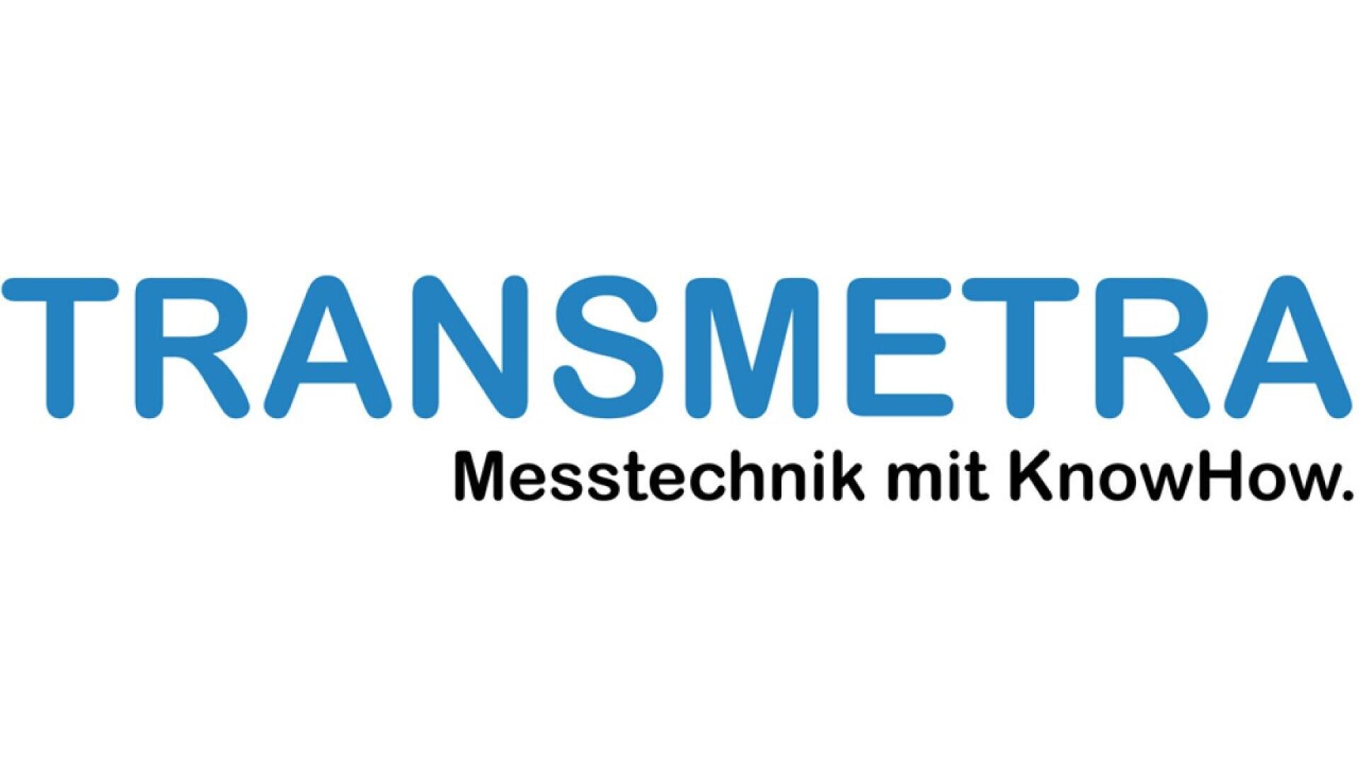 Logo avec le mot TRANSMETRA en grandes lettres bleues au-dessus de la phrase Messtechnik mit KnowHow. en petites lettres noires sur fond blanc.
