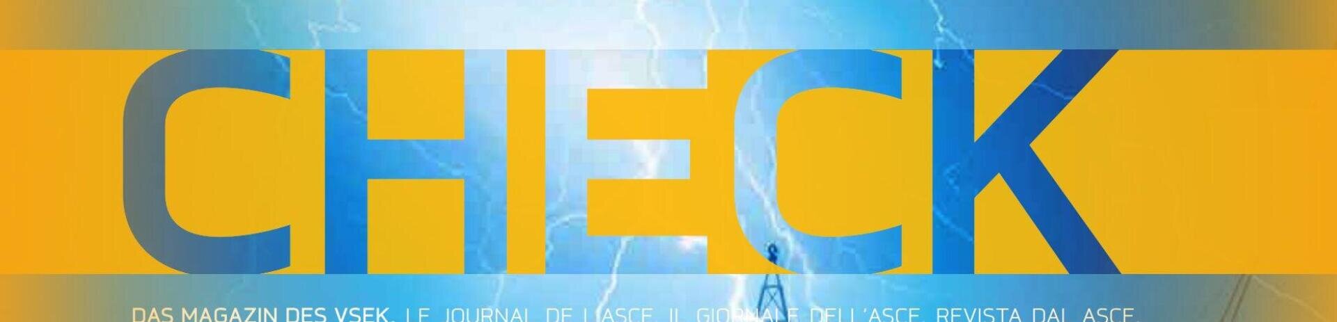 Un grand texte jaune et bleu indiquant « CHECK » recouvre l'image d'une personne debout devant un éclair d'un bleu vif.