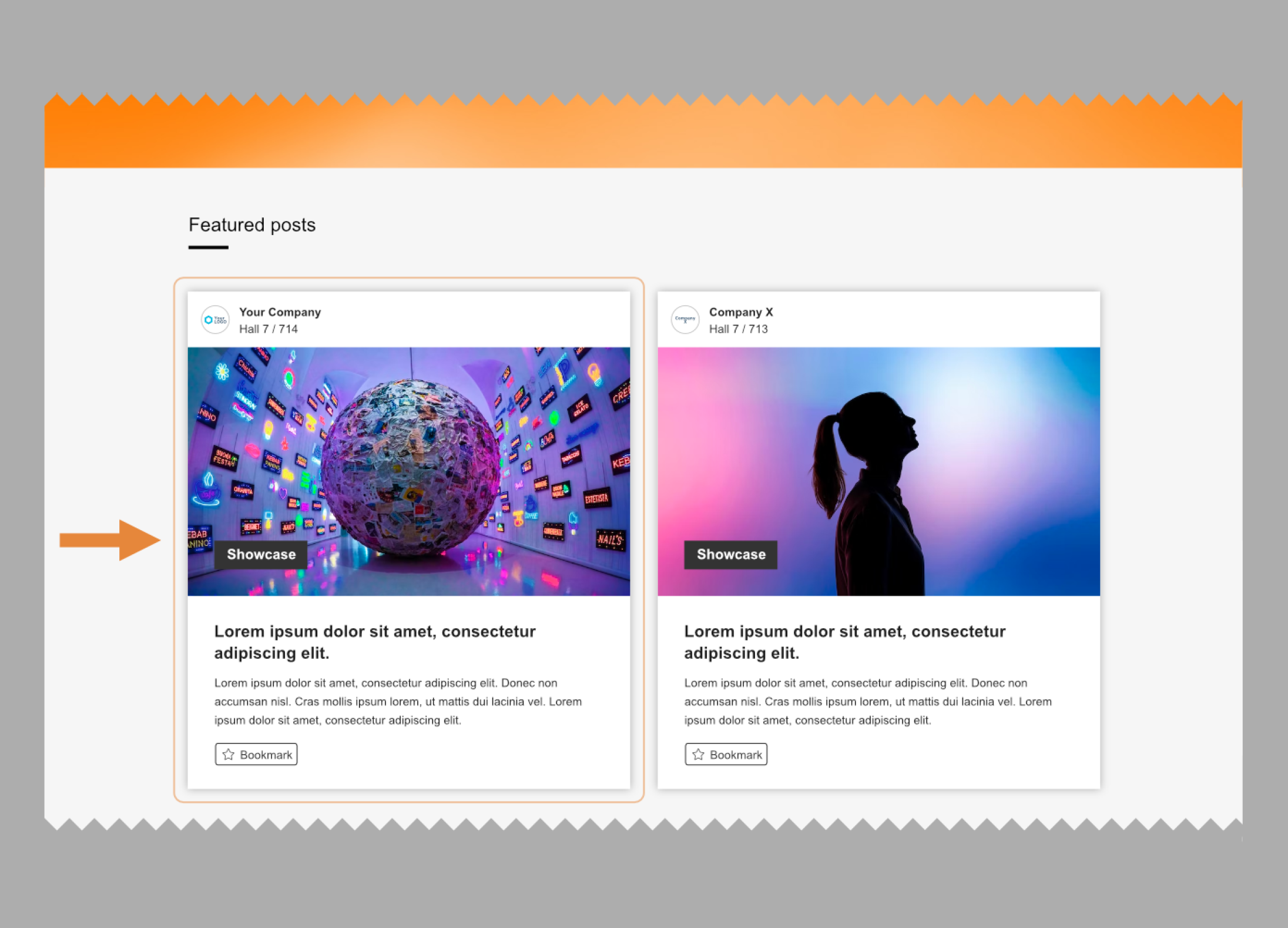 Une section de page web intitulée « Articles à la une » présente deux articles sous forme de cartes. La carte de gauche représente un globe terrestre recouvert de logos, tandis que celle de droite présente la silhouette d'une personne sur un fond coloré.